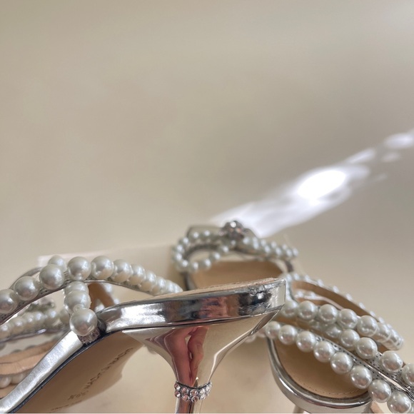 MACH & MACH Pearl Bow Square Toe Sandals in Silver Leather - Picture 10 of 14